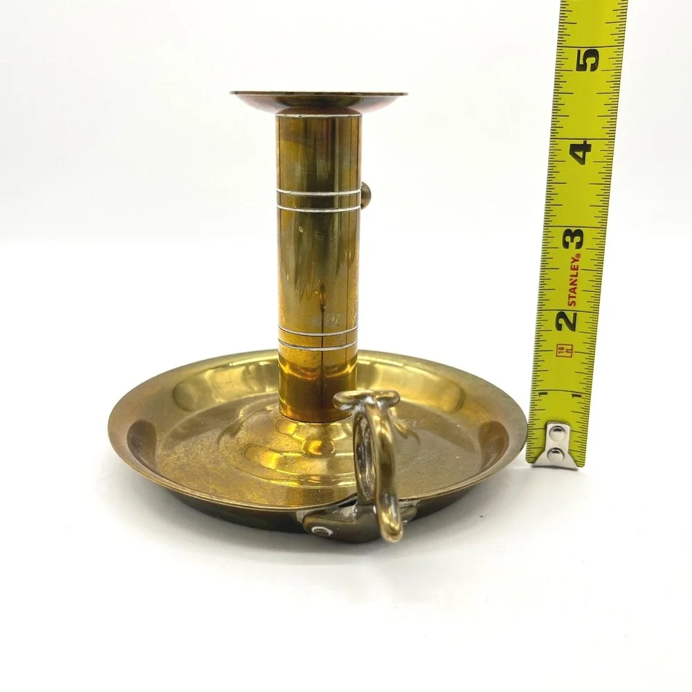 Vintage Brass Chamberstick Candlestick Holder with Finger Loop and Ejector Lever